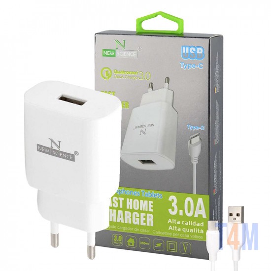 NEW SCIENCE TYPE-C 3.0A FAST CHARGER WHITE REF:4707